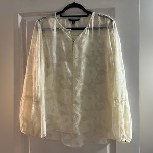 Ellen Tracy Sheer Ivory Floral Button Up Shirt